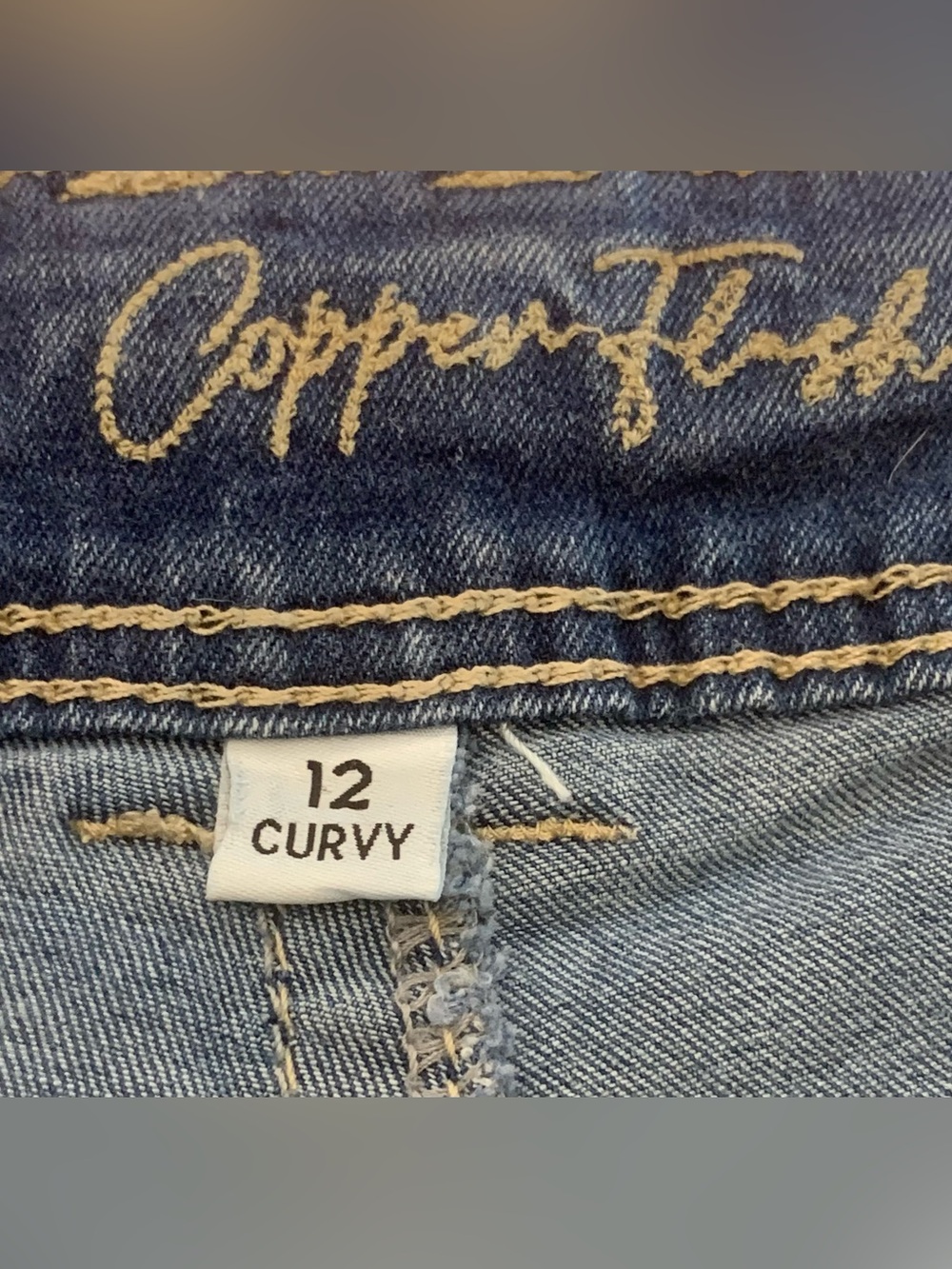Vintage Copper Flash Curvy Bootcut Embroidered Bling Lotus Flower Pockets SZ 12 - Picture 4 of 9